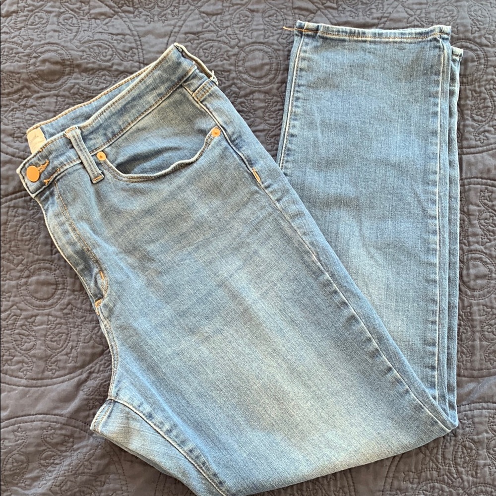 High Rise Slim Straight medium wash jeans